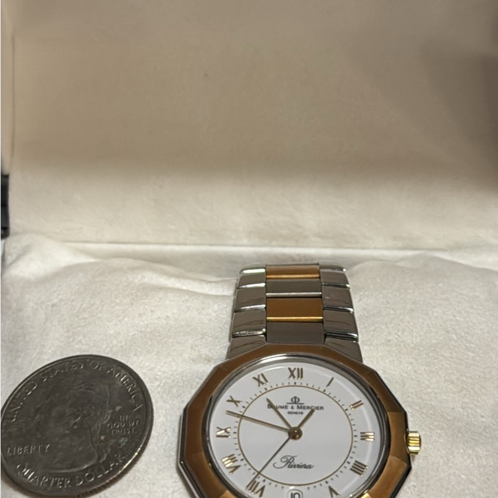 Baume & Mercier Riviera Two-Tone Watch — White & Gold Dial
